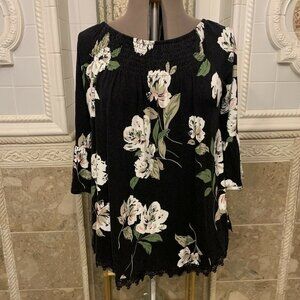 Cato EST 1946. SZ Large. Elastic Peasant Top. Lace Edging. Flounce Sleeve. B27